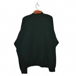 Classic Dark Green Crewneck Sweater with Striped Collar